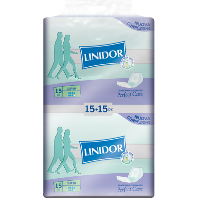 Pannolone sagomato monouso Linidor Super indicato per l’incontinenza moderata e grave.